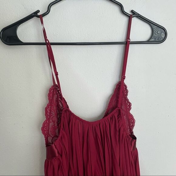 Victoria's Secret Burgundy Pleated Bow Babydoll Flyaway Lace Slip Vintage Dress - Picture 8 of 13